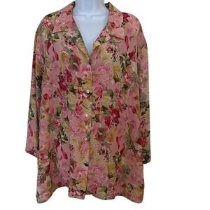 Blouseworks by Par Venture III Floral Print Button Down Shirt Women's Top